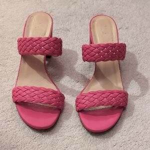 J. Crew Pink Braided Sandals with Medium Heel